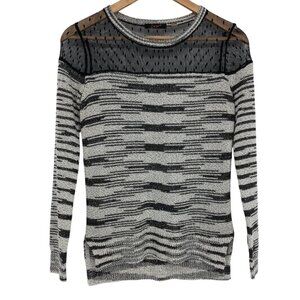 Dex Black Grey Abstract Stripe Long sleeve Polka Dot Mesh neck XS